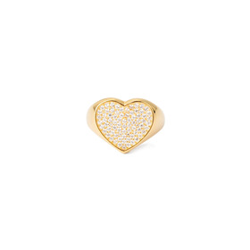 Gilded silver signet ring with a crystal heart