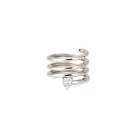 Silver spring ring with white crystal