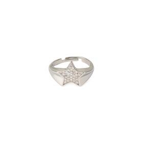 Silver ring with a star of white crystals