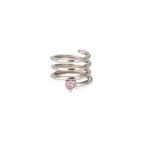 Silver spring ring with pink crystal