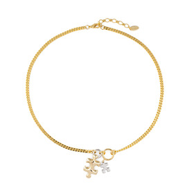 Golden chain necklace with two puzzle pendants