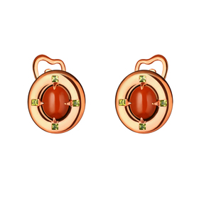 Small gold-plated earrings with carnelian and chrysolites