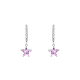 Silver earrings with pink crystal stars
