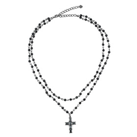 Necklace with large black crystals and a cross pendant