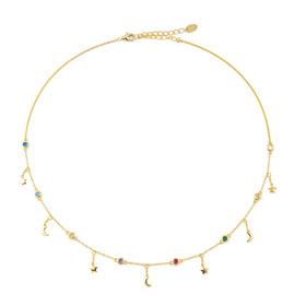 Gold-plated silver necklace with pendants of months and stars