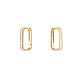 Gold-plated rectangular earrings with crystal tracks