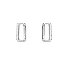 Silver rectangular earrings with white crystal tracks