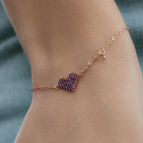 Gold-plated silver bracelet with purple crystal heart