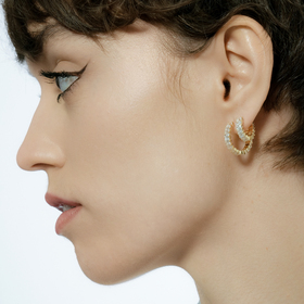Gold-plated hoop earrings with a crystal track