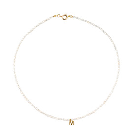 Pearl necklace with gilded letter M