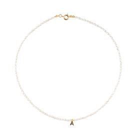 Pearl necklace with gilded letter A