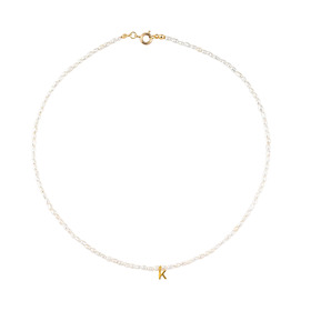 Pearl necklace with gilded letter K
