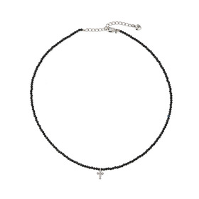 Choker made of black spinel with a cross pendant