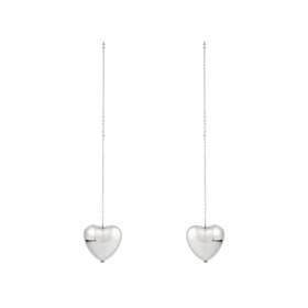 Silver-tone long chain stud earrings with heart pendants