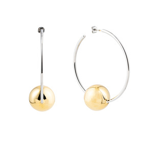 Silver-tone hoop earrings with a golden sphere
