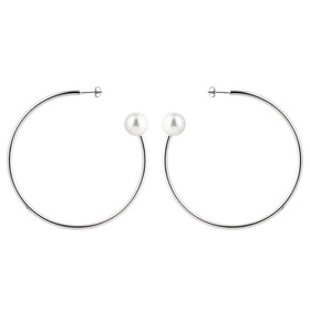 Silver-tone hoop earrings with a pearl