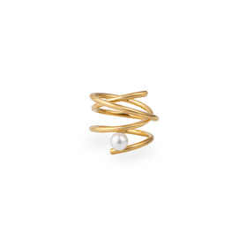 Golden spiral ring with pearl