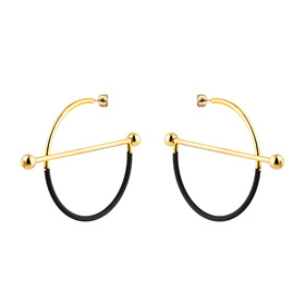 Golden semicircular earrings with a barbell