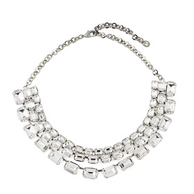 Necklace with three rows of white crystals