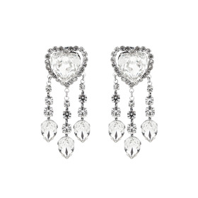 Silver Heart Earrings with crystal pendants