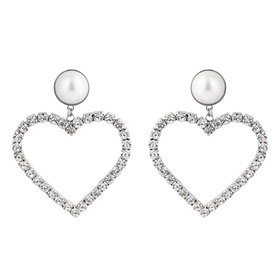 Silver Heart Earrings with round Pearl