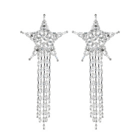 Silver Beaded Star Earrings with Crystals