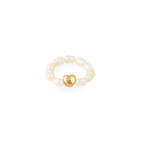 Natural pearl ring with golden heart