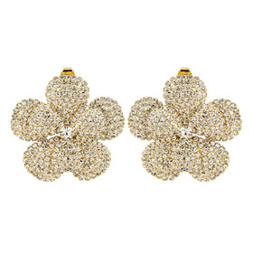 Golden flower-shaped earrings with a scattering of crystals