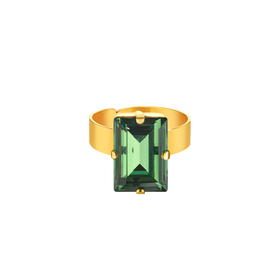 Adjustable gold-plated ring with large erinite baguette crystal