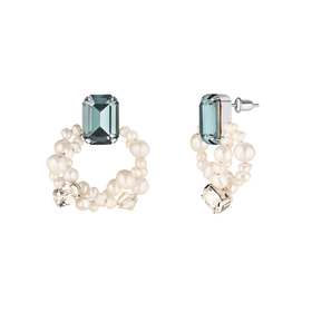 Rhodium-plated earrings with crystals and Indian river pearls