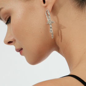 Silver loop earrings with crystals