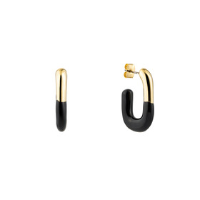 Gold-tone oval demi-hoop earrings with black enamel
