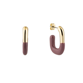 Golden Oval Hoop Earrings with Burgundy Enamel