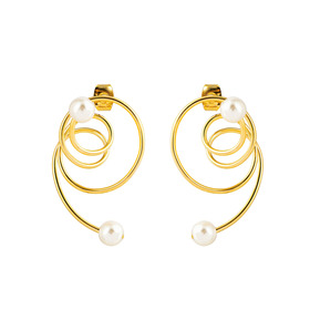 Golden spiral earrings with pearls