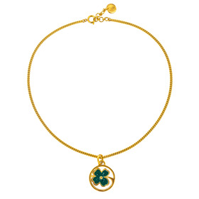 Gold-plated necklace with a green enamel clover pendant