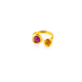 Gold-plated open ring with orange and pink crystals