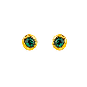 Gold-plated stud earrings with green crystal