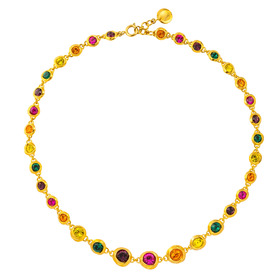 Gold-plated necklace made of multicolored crystals