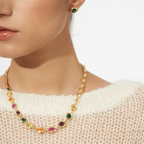 Gold-plated necklace with multicolored crystals