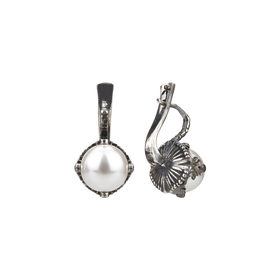 Small silver-plated crown earrings with pearls