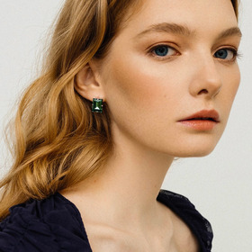 step cut green crystal earrings
