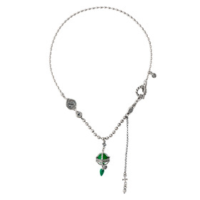 silver necklace with agate and malachite