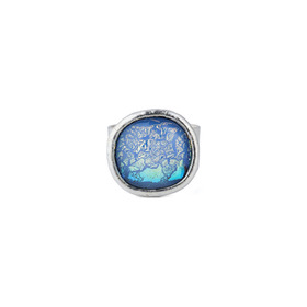 Cabochon ring made of dichroic blue glass