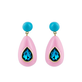 Large earrings with pink and blue enamel with blue crystal