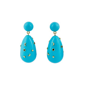 Large earrings with blue enamel and crystals
