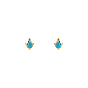 Gold-plated studs with turquoise and crystal