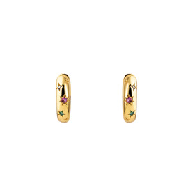 Gold-plated hoop earrings with multicolored crystals