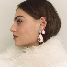 Drop earrings with pink enamel