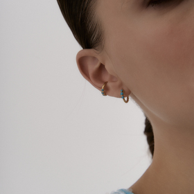 Gold-plated hoop earrings with three turquoise stones