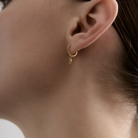 Gold-plated mono-earring with a moon pendant and green crystals